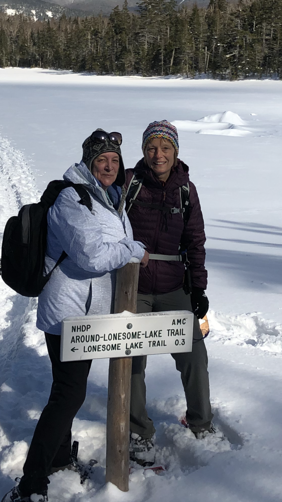 I love this picture of Gail and I snowshoeing to Lonesome Lake. We had a great day.