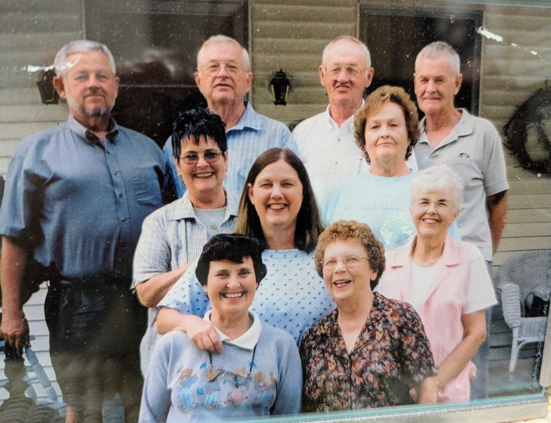 Many many years the Bridgeland Brood and spouses would gather in Goshen Indiana to play and ...yes eat! When we women would shop it was the same every year. Marianne and Ann were the quilters so off to the fabric store they went. Carol and would like to browse but hardly bought much. Now Pat and Kathy didn't much care for shopping so they would sit in the <br />
Amish rockers and watch the crowds go by, that is after Pat had bought Matthew his shirt! We have soooo many wonderful memories of our get together...that is the one thing we have left. Everyone is right... it's Pat's smile that will never be forgotten!