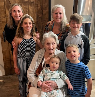 Rosemary - 4 generations - Nancy (daughter), Regina, granddaughter, Kassar children Grace & Elias, Noah & Nathaniel, greatgrandchildren