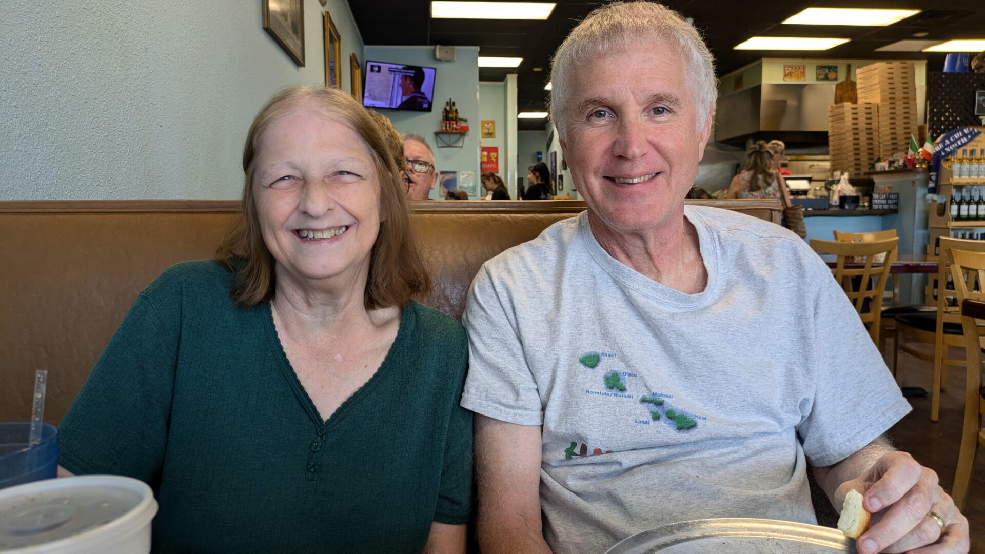 Pat and I in 2024 at Louigi's - best pizza place in Florida!
