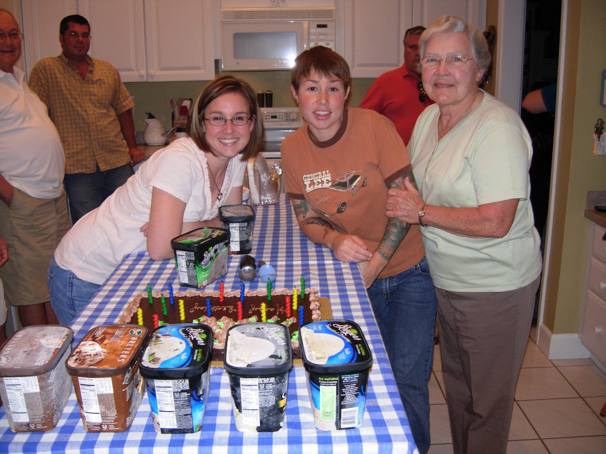 Grandma celebrating her 80th birthday, along with her granddaughters, Carrie and Kelly.