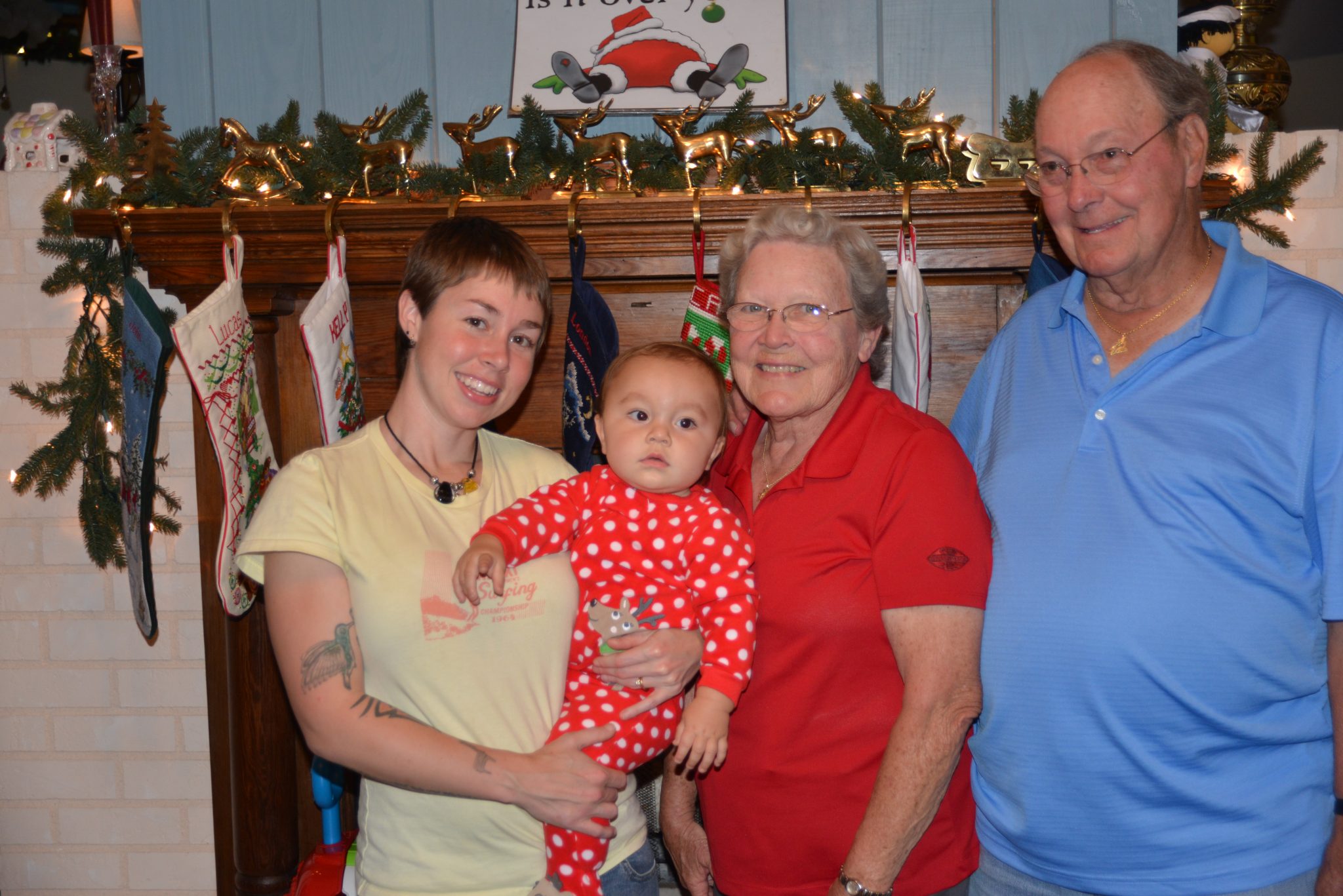 Christmas morning with Gramps, Grandma, Kelly and great-grandson Lucas.