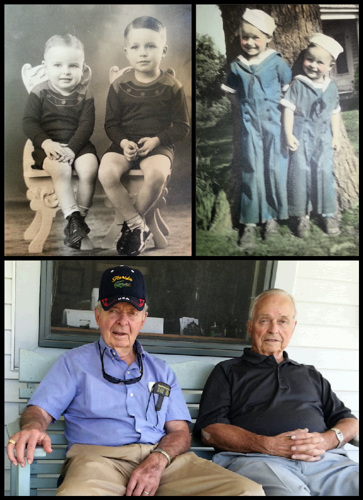 Collage of early pictures of my Uncle Don with my father, and a snap taken on my front porch the last time I was blessed to spend time with my wonderful uncle.