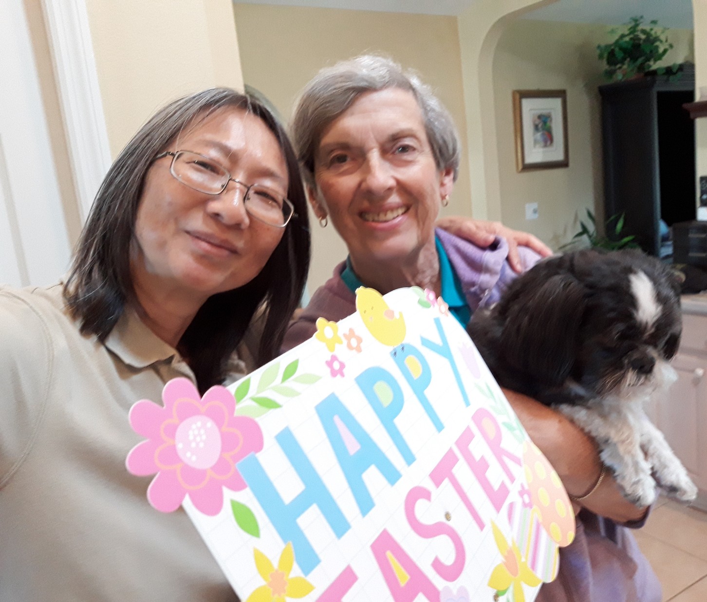 Happy Easter Mum. Pat and Stitches brought over a big Easter Basket with lots of chocolate. Now you can eat whatever you want. Love always. xoxo