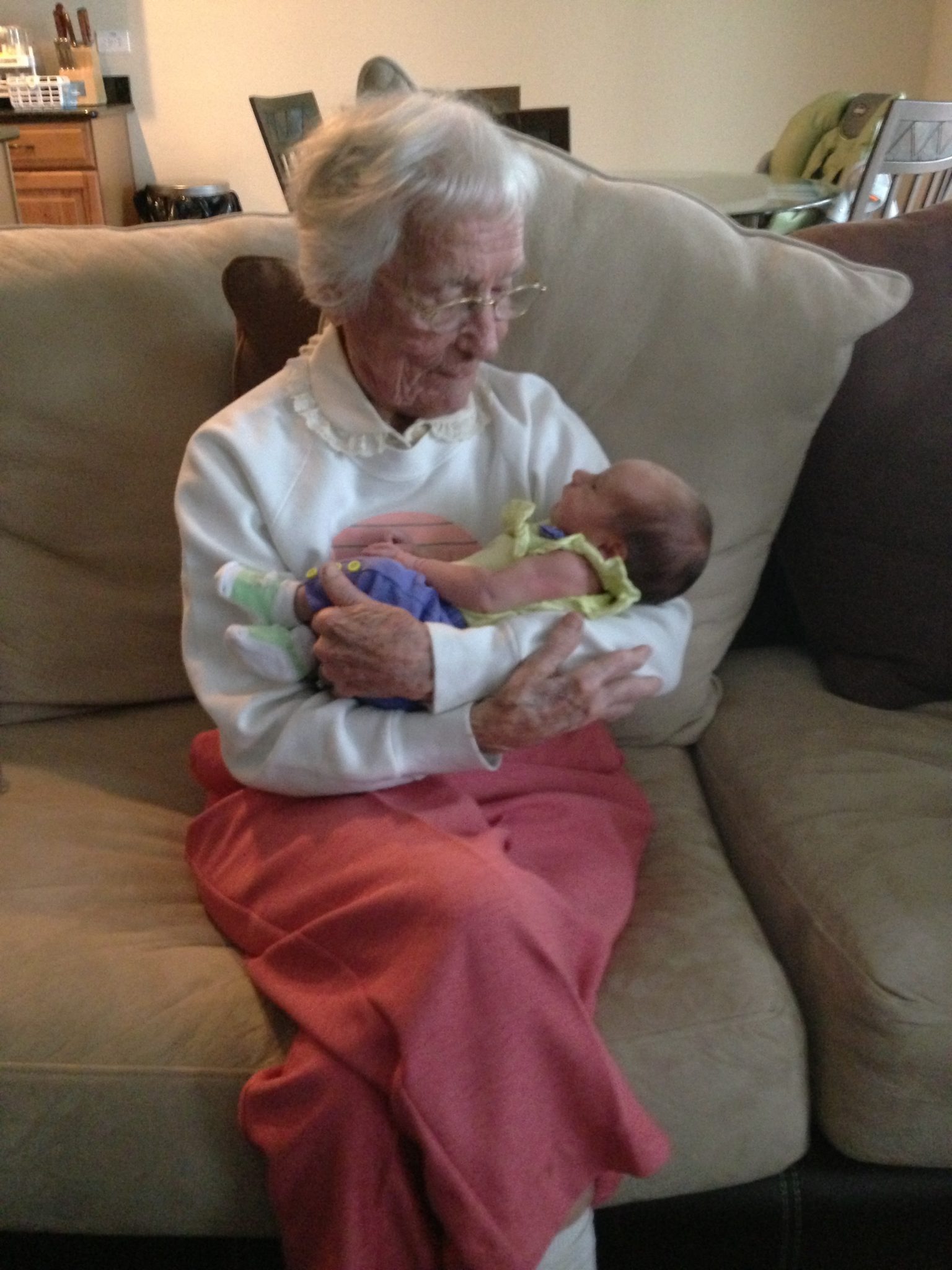 Aunt Bernice holding Allie shortly after she was born