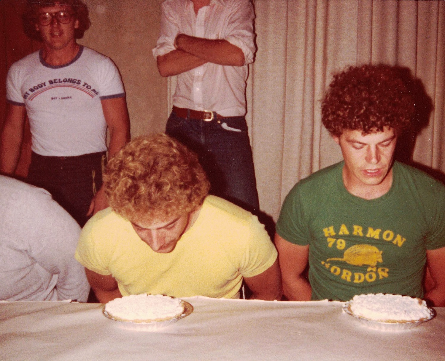 Fall 1980  Perry Hall Room 201 C<br />
Perry Hall Pie eating contest.
