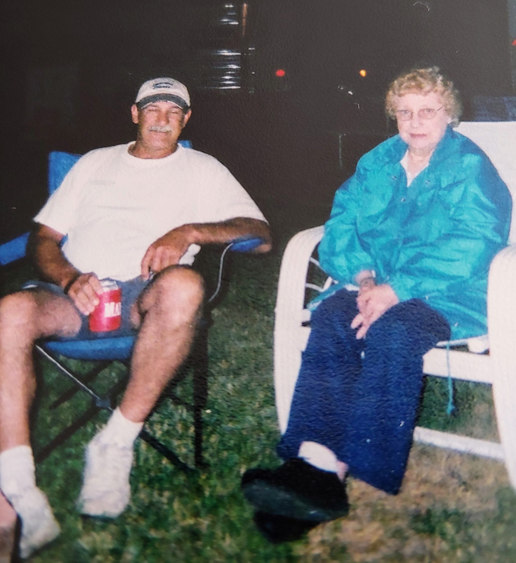 Bob and his mom, Mary Cartino by the camp fire