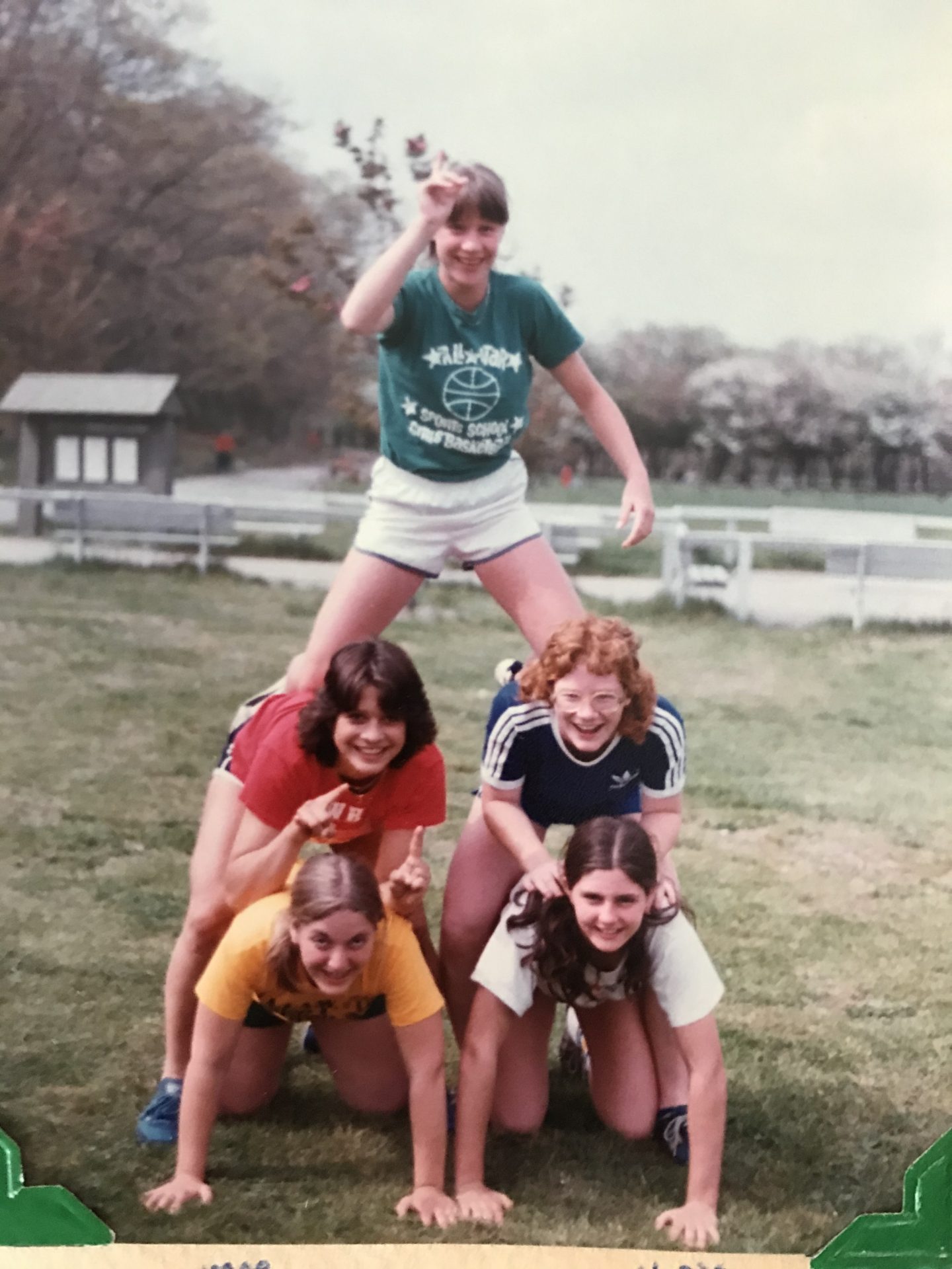 Robin Savageau, Joy, Nancy “Muff” Aramini (Francis), Maureen Sayers, Chris Donnelly... teammates having fun at Rocky Neck May 1980
