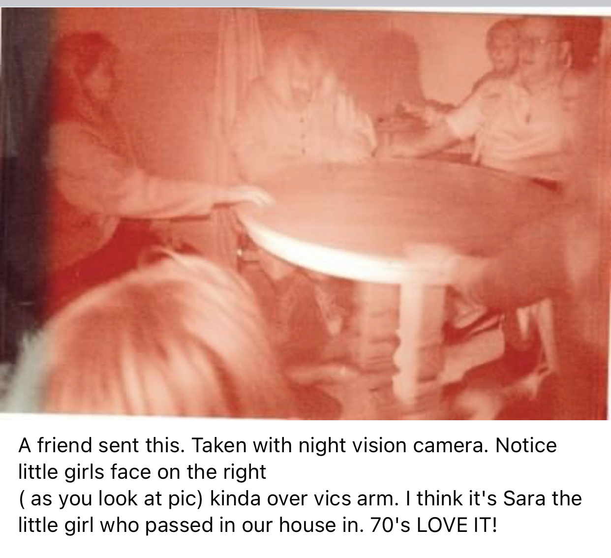 We were sure this was a picture of our little girl Sarah who passed at the Cassadaga cottage in the ‘70s. Several of the mediums knew the family. Sarah’s grandma,  mom and Sarah lived there for many, many years.  She came to visit us often ♥️