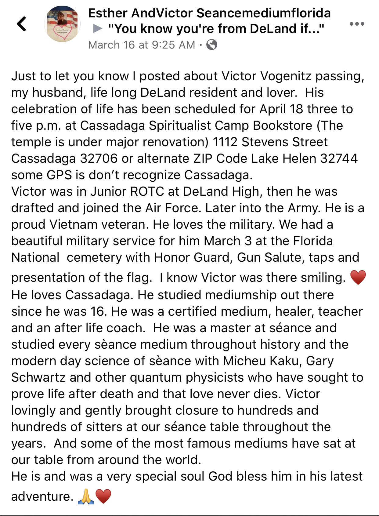 Obit for Deland