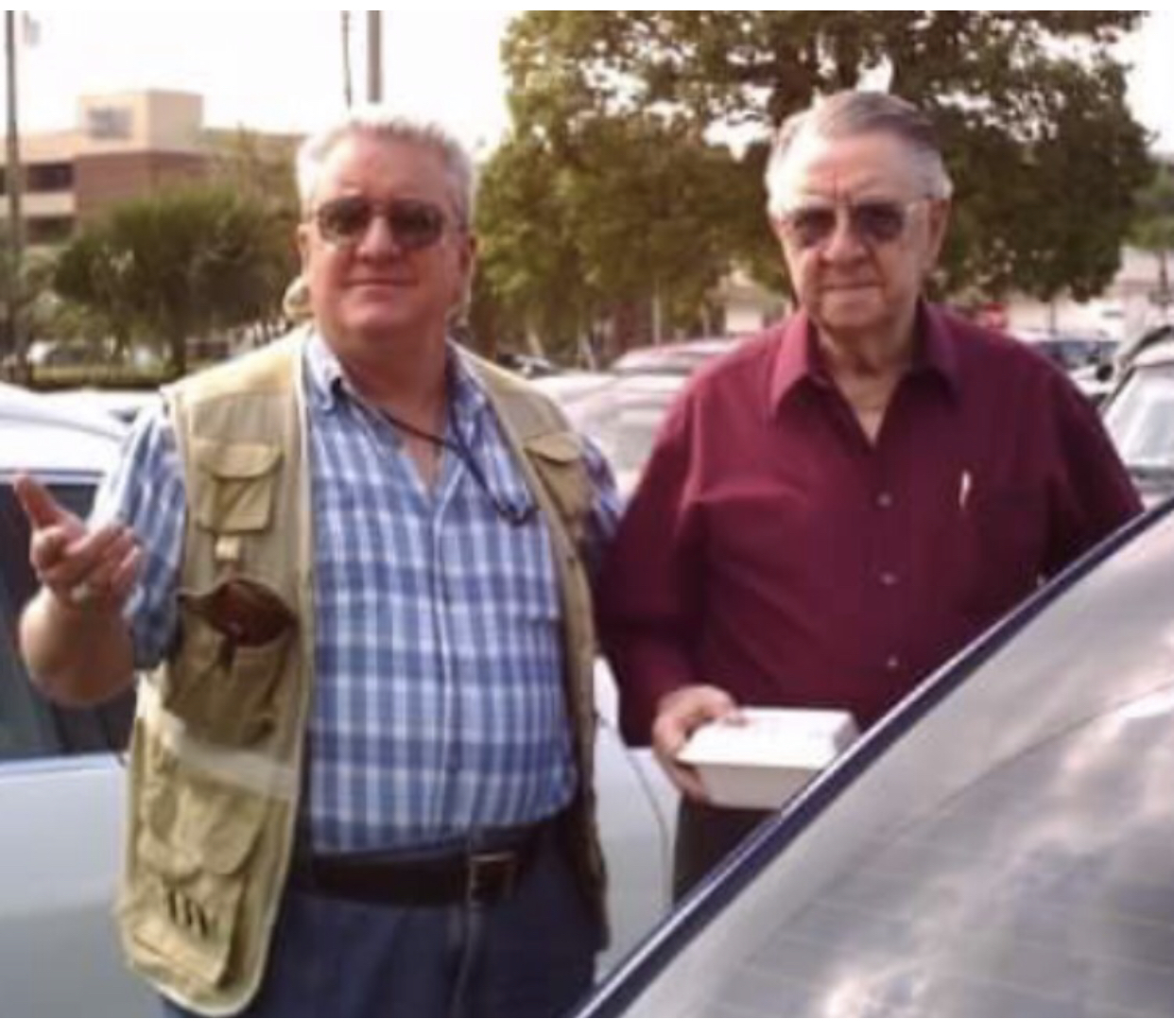 From Victors phone, with his dad Paul, lovingly known as Pablo. Two handsome guys out for lunch. ♥️ Miss you both 
