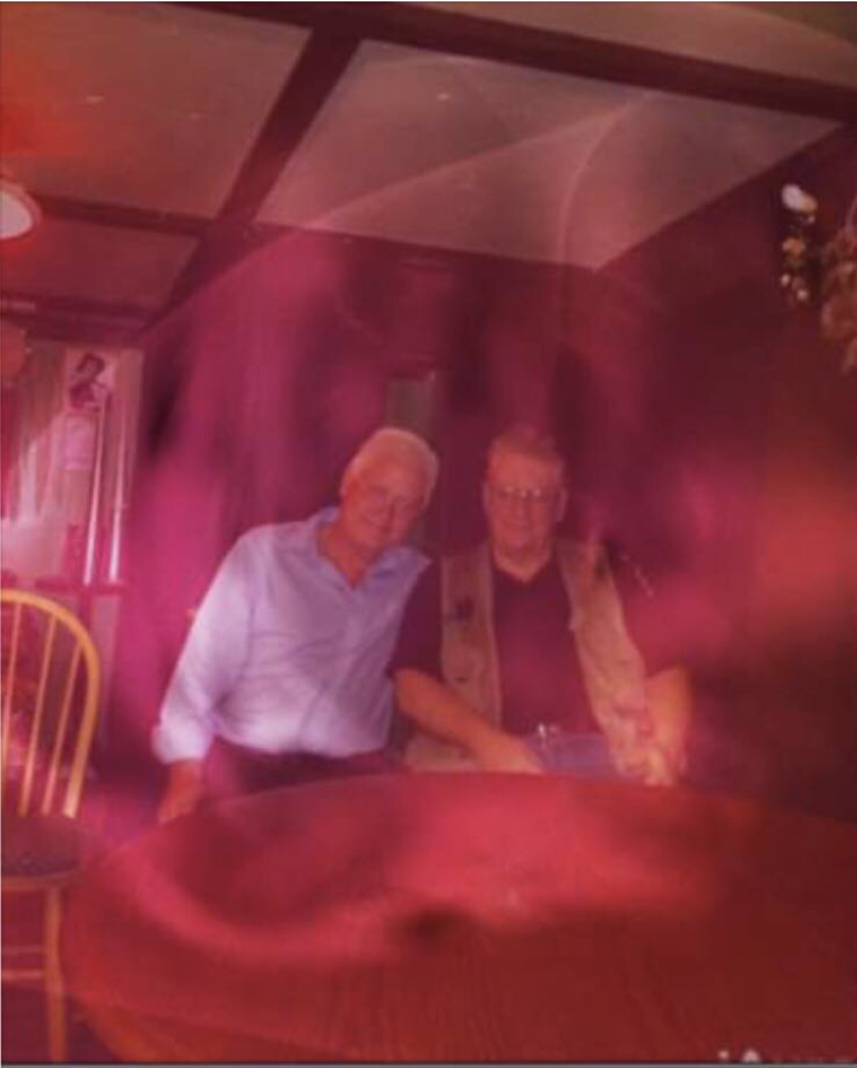 This is the most favorite picture I ever took.  iPhone used to have an app called iaura. we took photos of our séance peeps and gave them to each with their aura. Before and after a séance   This is Victor with Dennis from England. He was kind of like the good housekeeping seal of approval for mediums in England. He had a world renowned magazine. after he sat with you and liked your séance, he would refer You to his magazine subscribers. But if you understand,  look closely at the photo and you’ll see the ascended masters in the photo also! it is amazing!