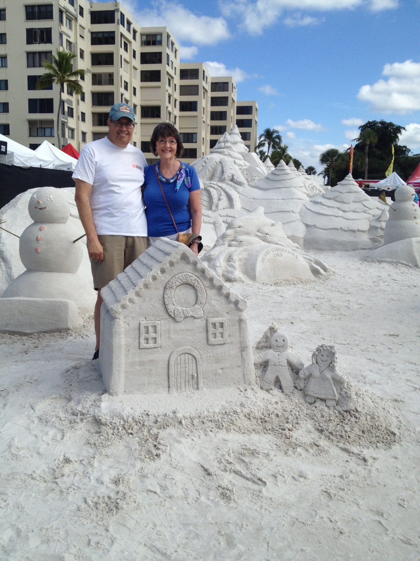 Peg and I at the National Sand Sculpture contest at Ft. Myers beach. Peg loved the beach and especially walking on the sand.