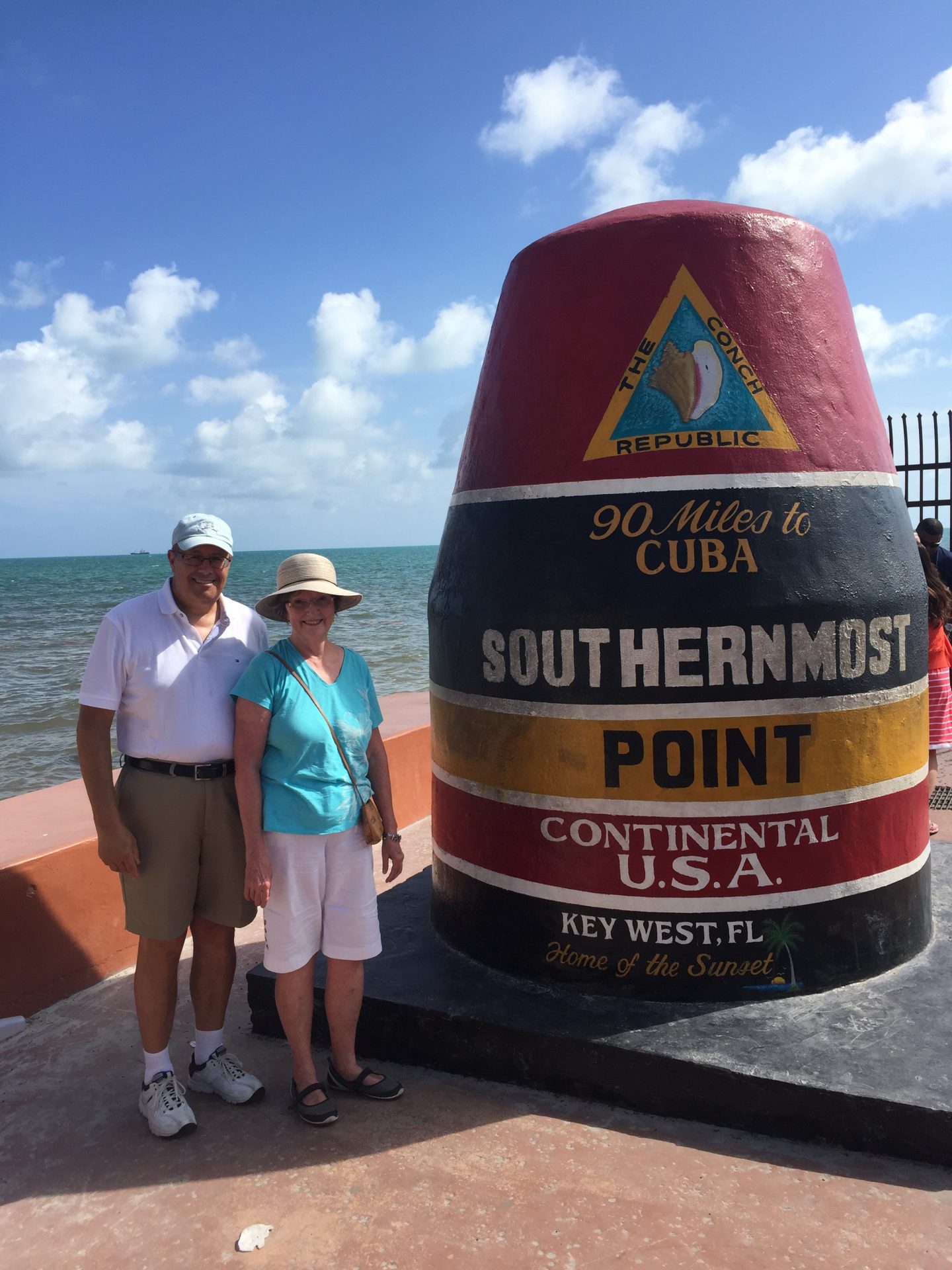 Peg and I in Key West. This is the Southern most point in the US. Peg loved going to Key West and watching the sun set.