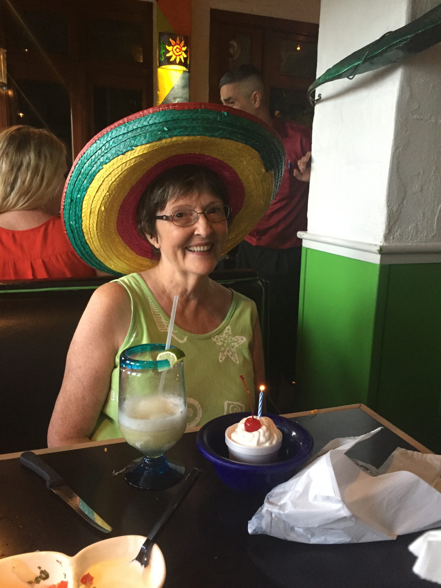 Peggy wearing her special sombrero.