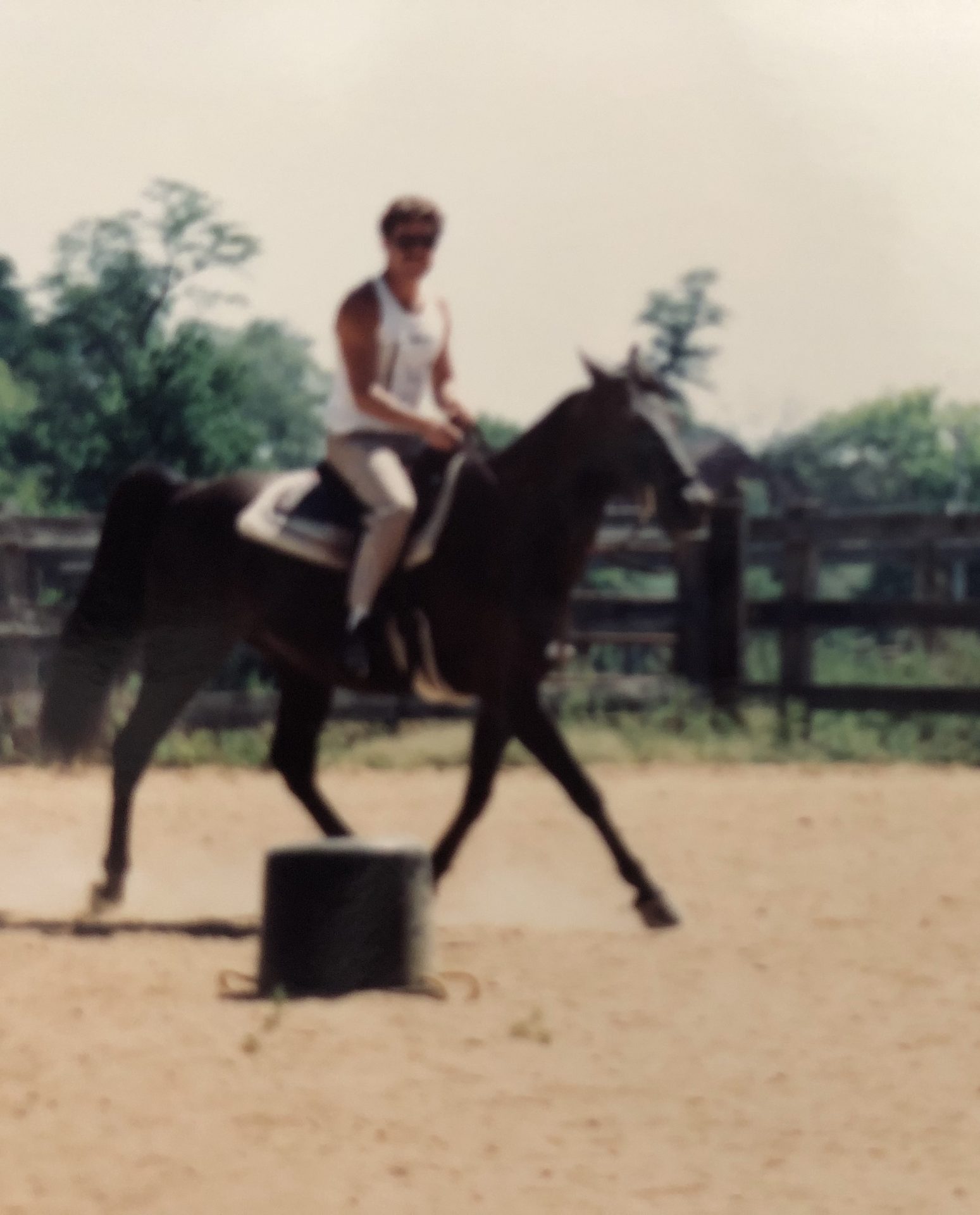 Tom riding Sarah's horse