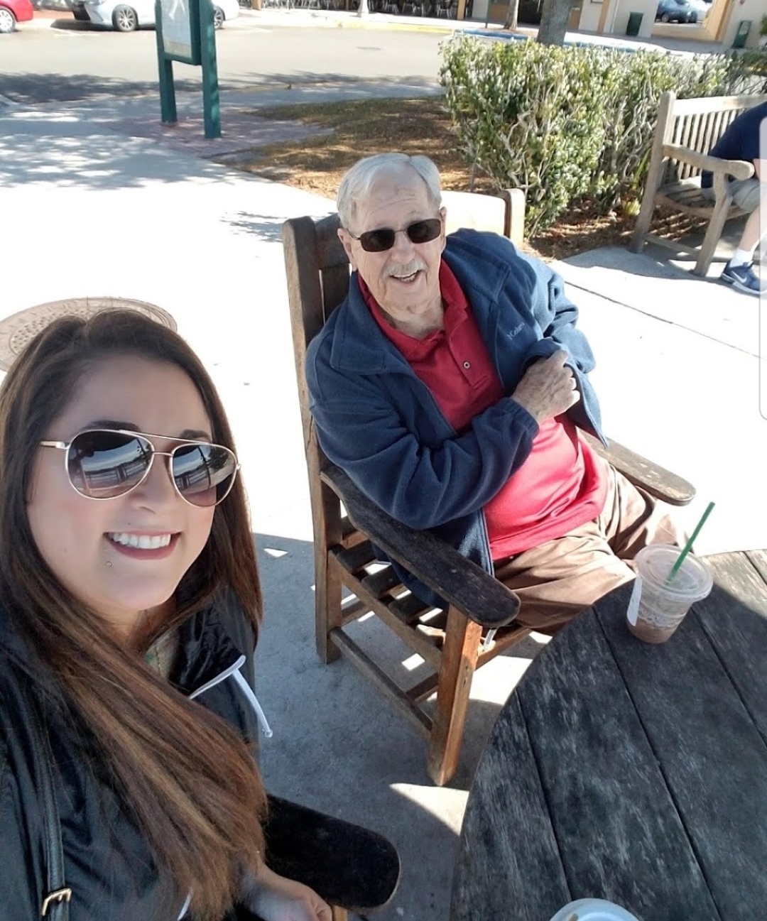 Having coffee hanging out with grandpa