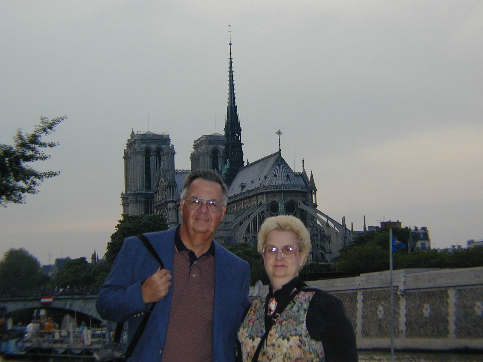 Tom and Ann in Paris with Notre Dame in the background (2000)