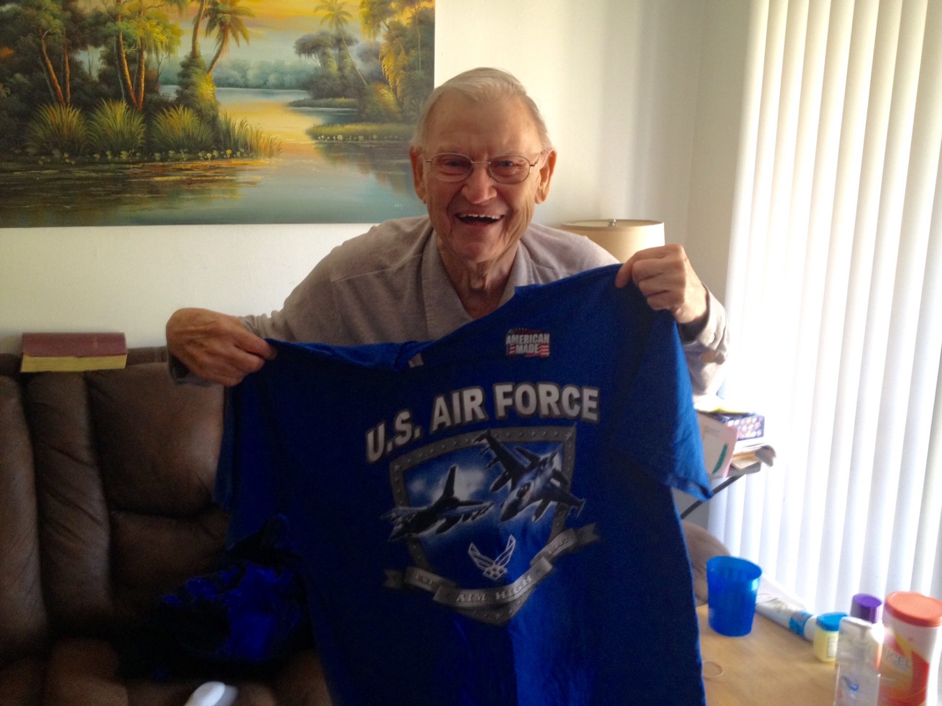 Dad with an Air Force shirt I bought him .