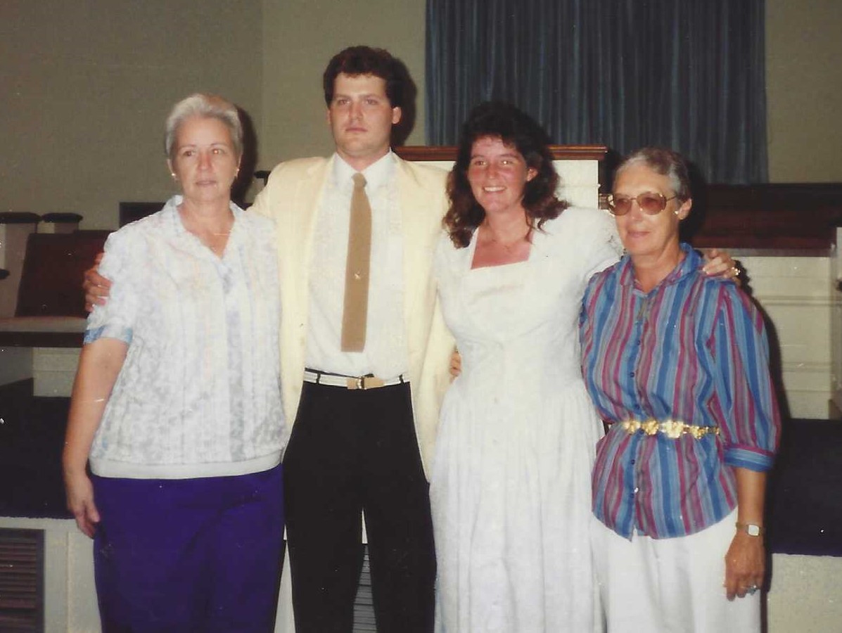 Linda with Ray and Donna Zink and Maxine Currey when Donna and Ray were married in 1991.