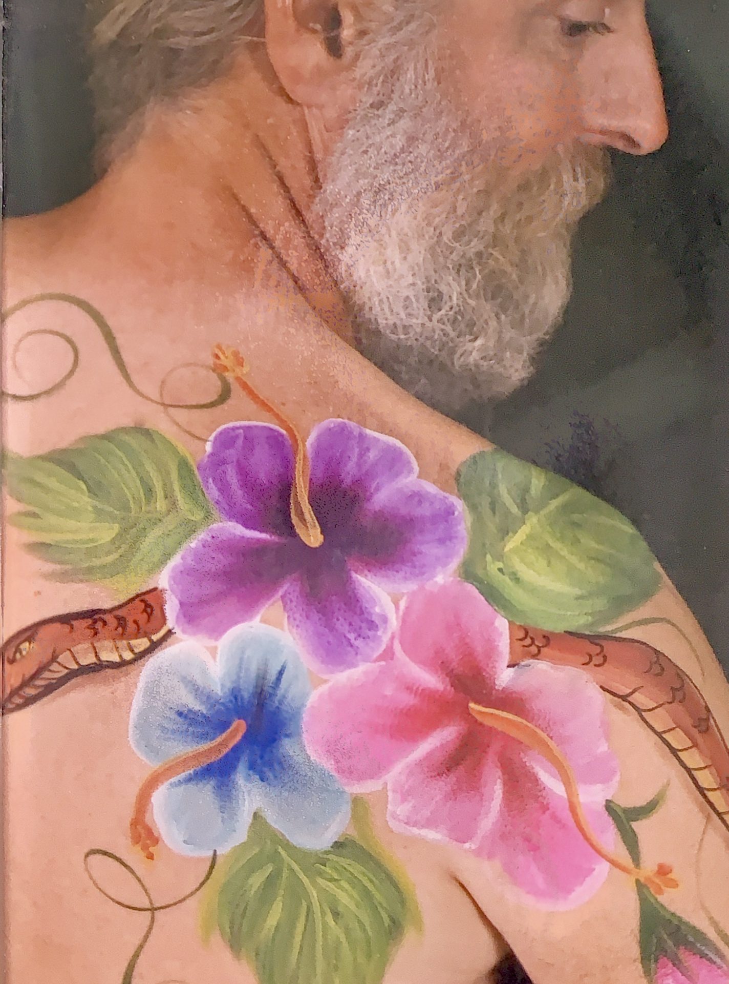 One of Dave’s favorite pictures of himself. Art by professional body painter Susan McNeely