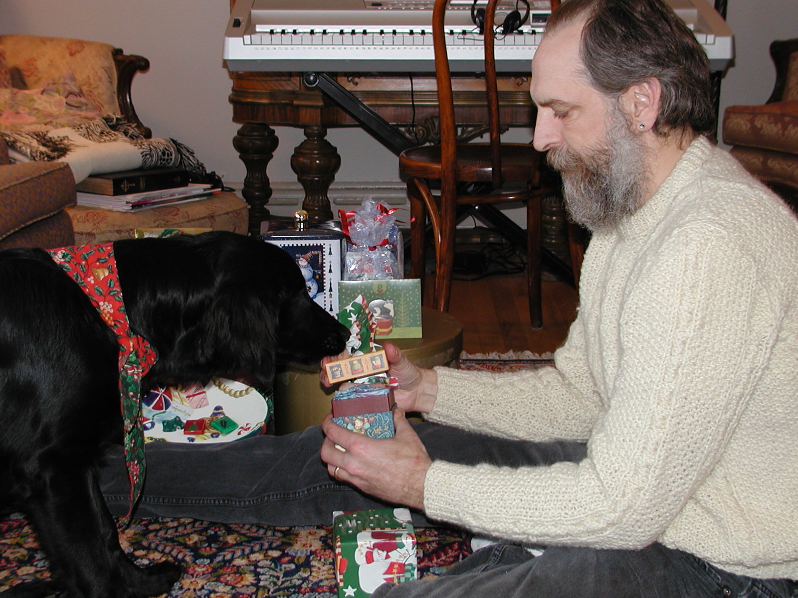 Dave and Gracie at her first Christmas (2003)