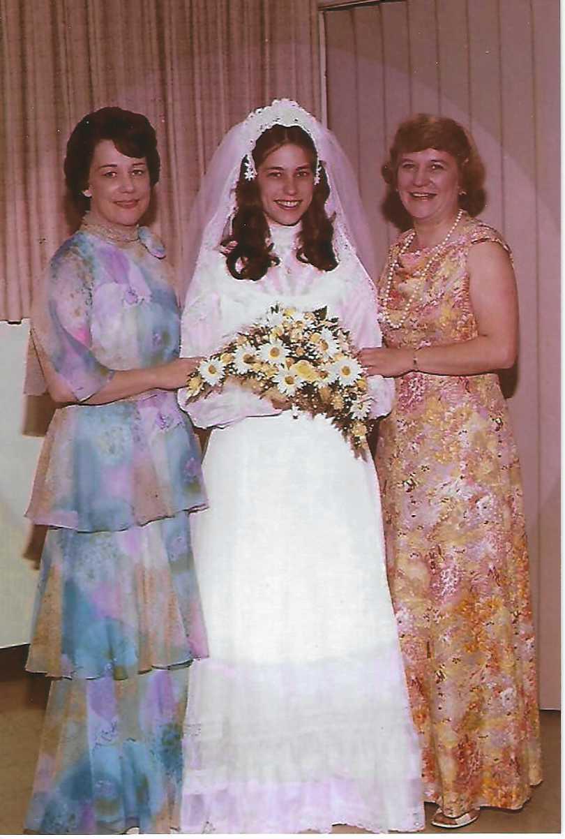 Sister Lois, niece Joyce, and Mary Lou at Joyce's wedding 5/28/1977