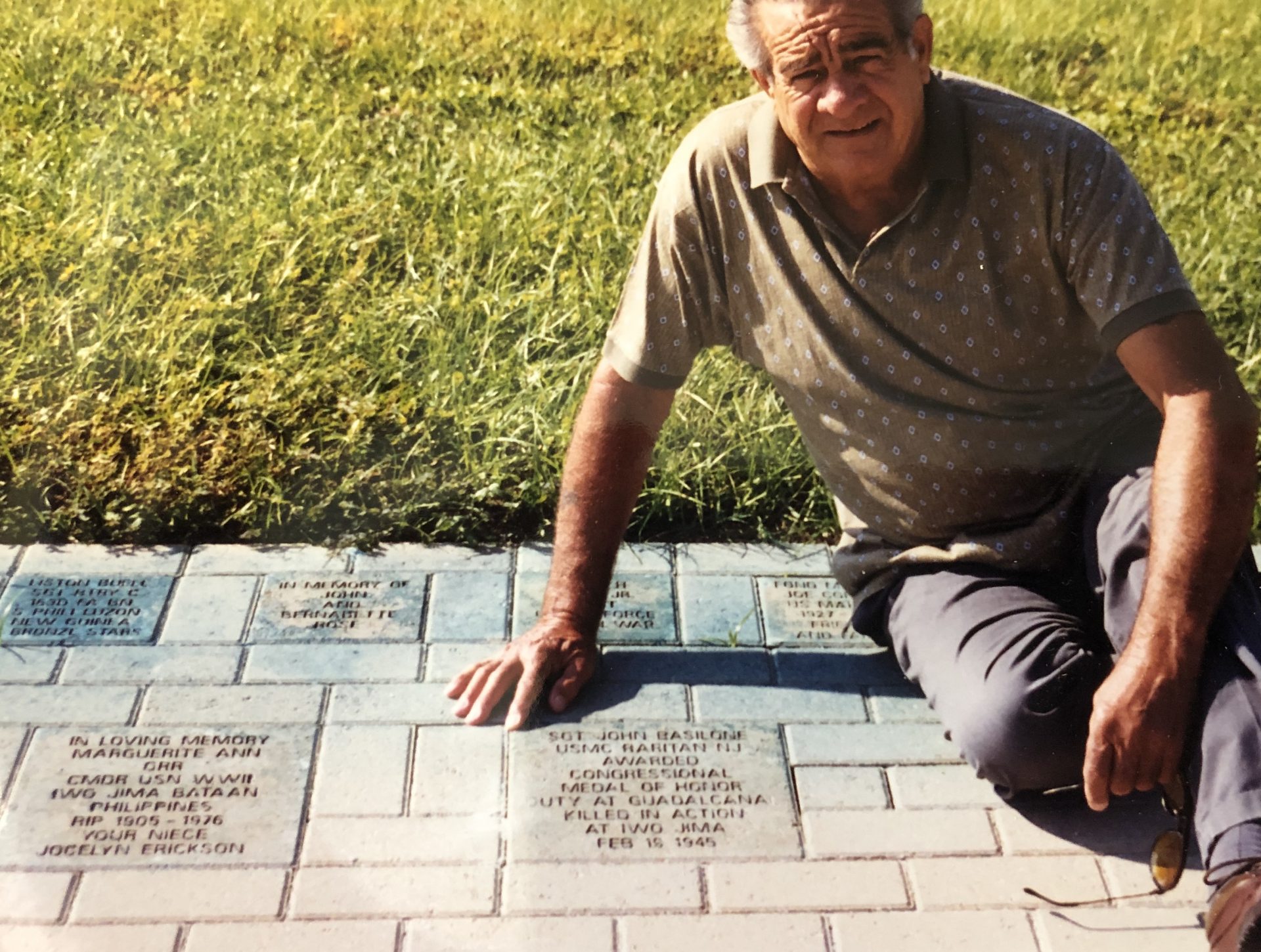 My dad by the John Basilone memorial brick in Cape Coral