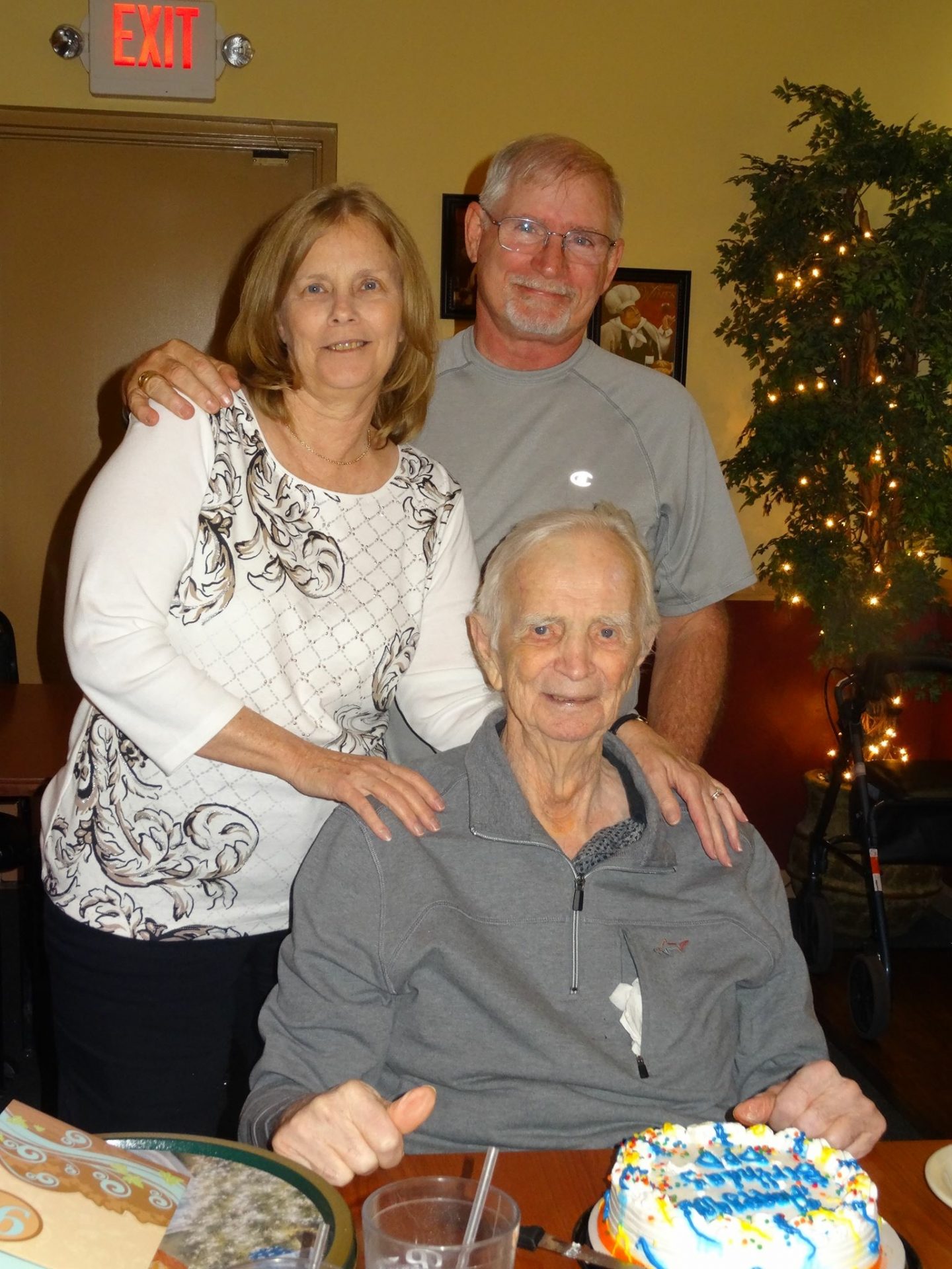 Uncle Dan, Aunt Joanne and Grandpa Lang at Grandpa’s birthday dinner in AZ.
