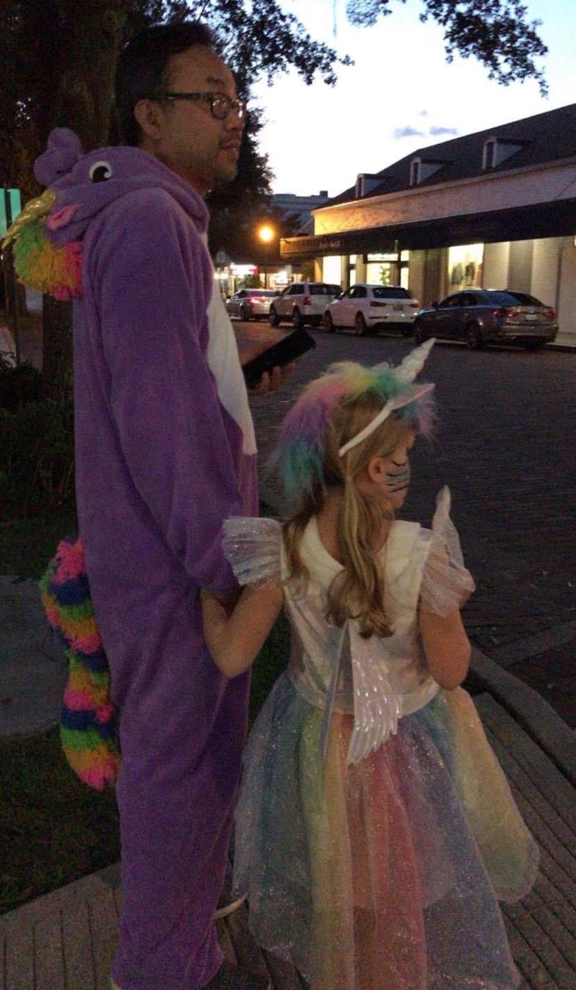 Son trick or treating with Charlie.