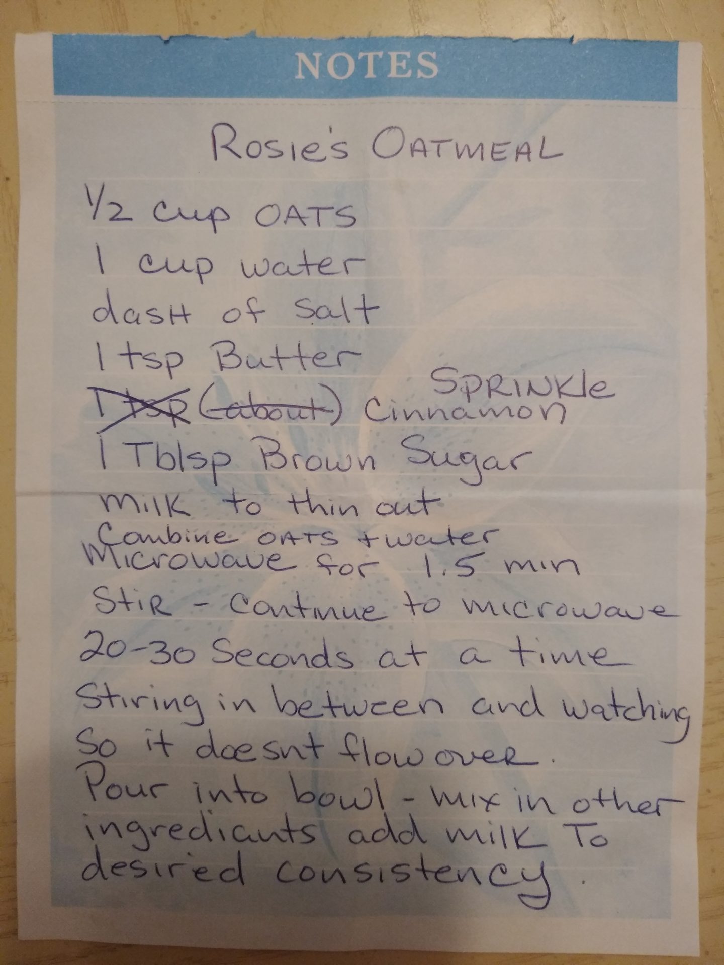 Rosie's Oatmeal Recipe