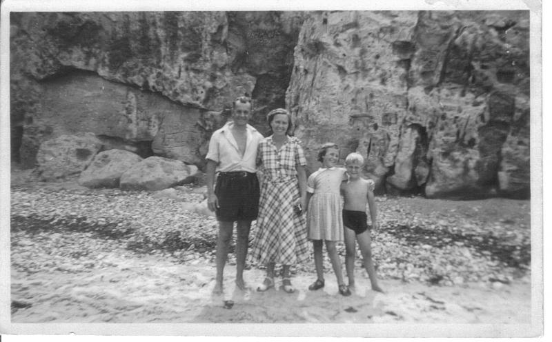 Harry, Elsie, Kay and Colin at the beach 1950