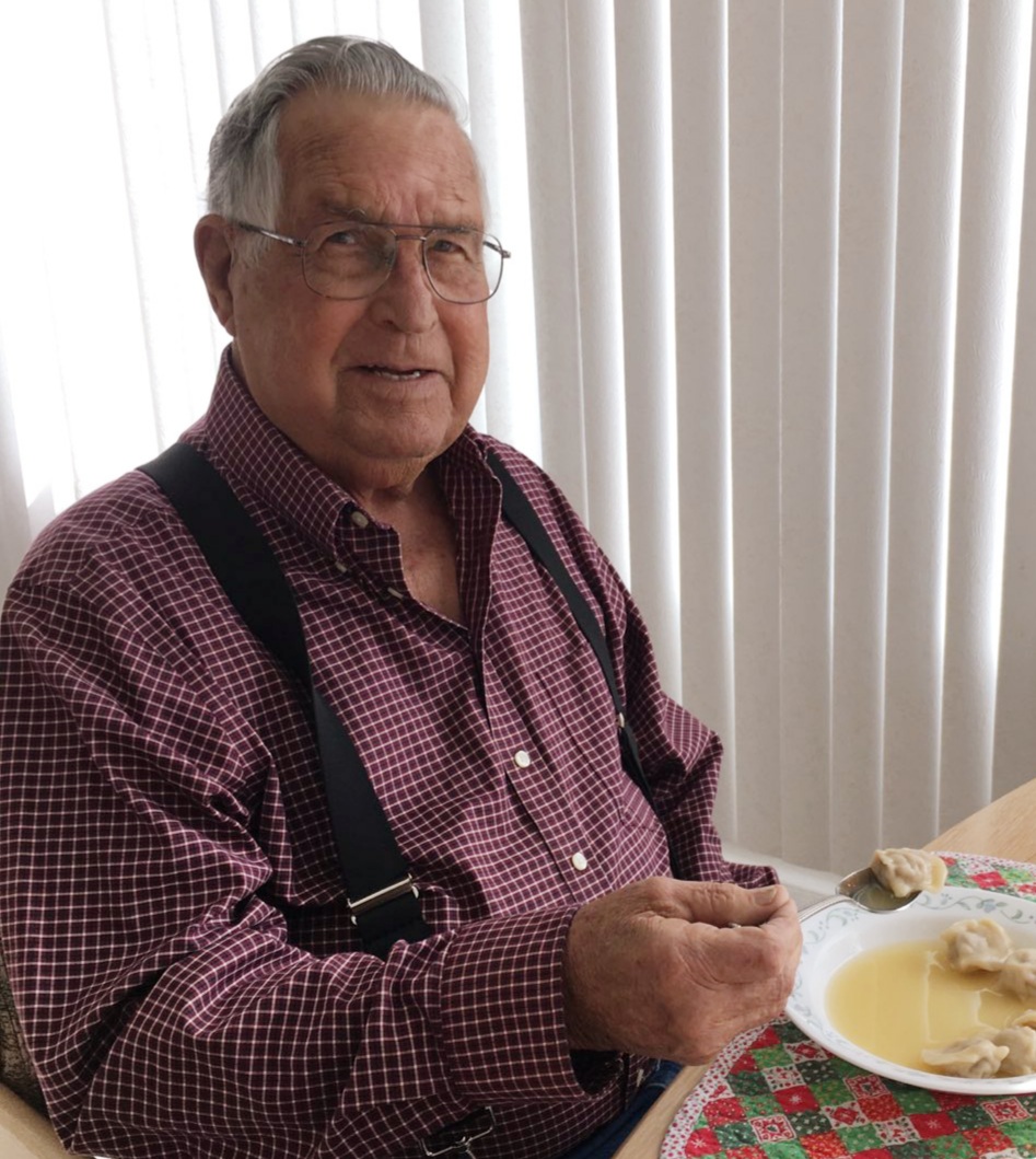 My Dad with one of his favorite meals my Mom makes.<br />
Barbara<br />
(From Christmas 2020)
