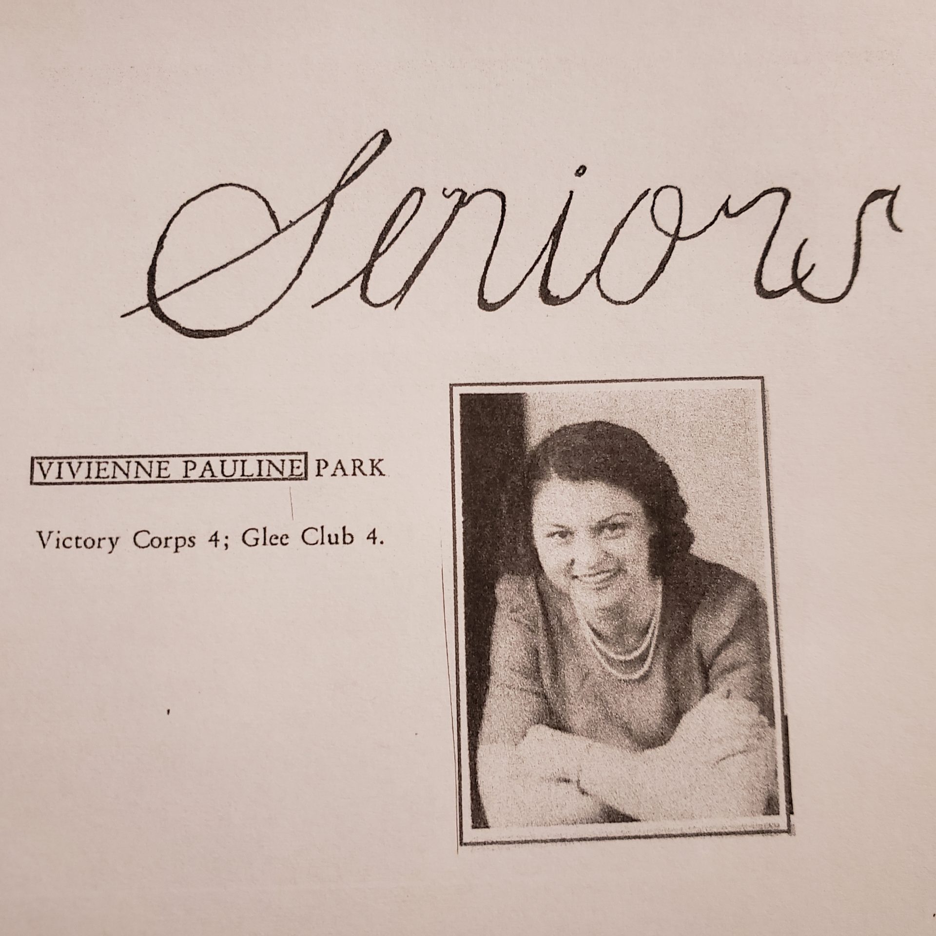 My Great Aunt Vivienne's Senior portrait.