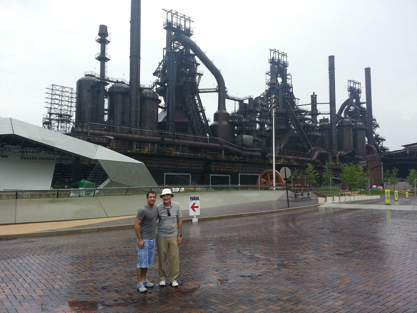 Steve and Grandpa at the Steel Stacks in Bethlehem in 2013