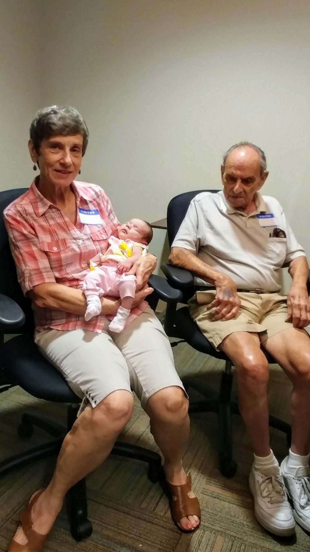 Great Uncle Dick and Great Aunt Mary Lee meeting their great great niece Gracie.