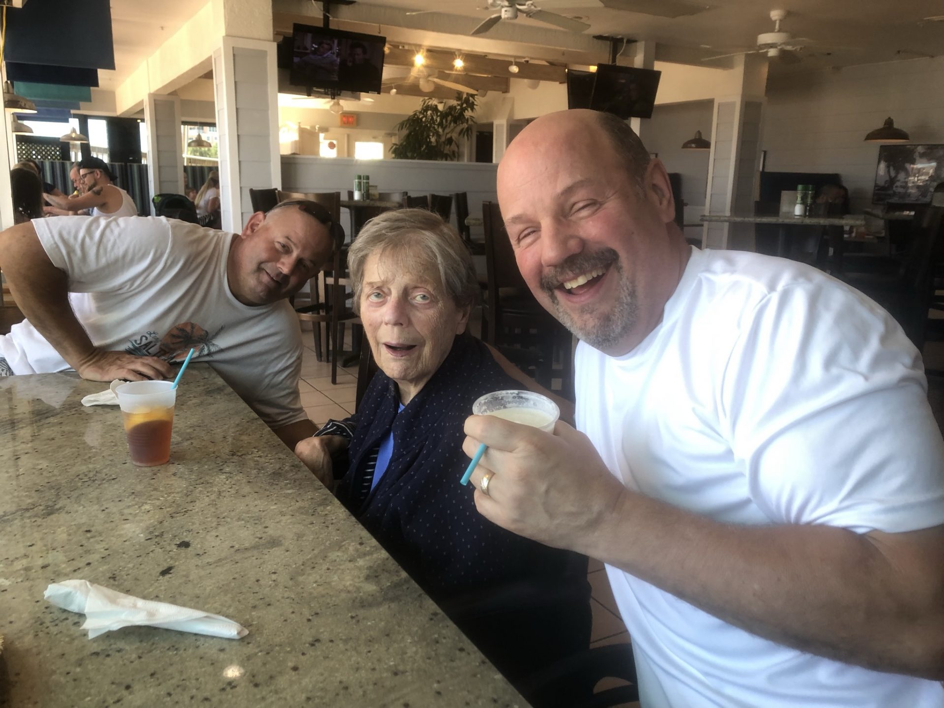 This was a nice time taking her to the beach and partying with hers boys. Phil was taking the picture.  We enjoyed this day together. Marty and Mickey did an amazing job taking care of our mom during the time she was a Floridian!