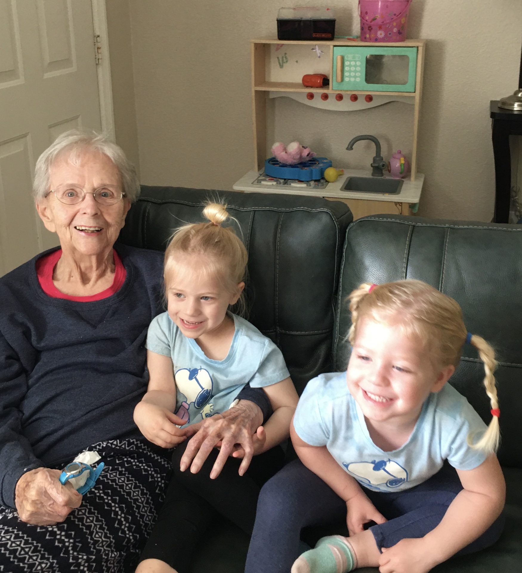 Joyce and great grandchildren Maddie and Charlotte.