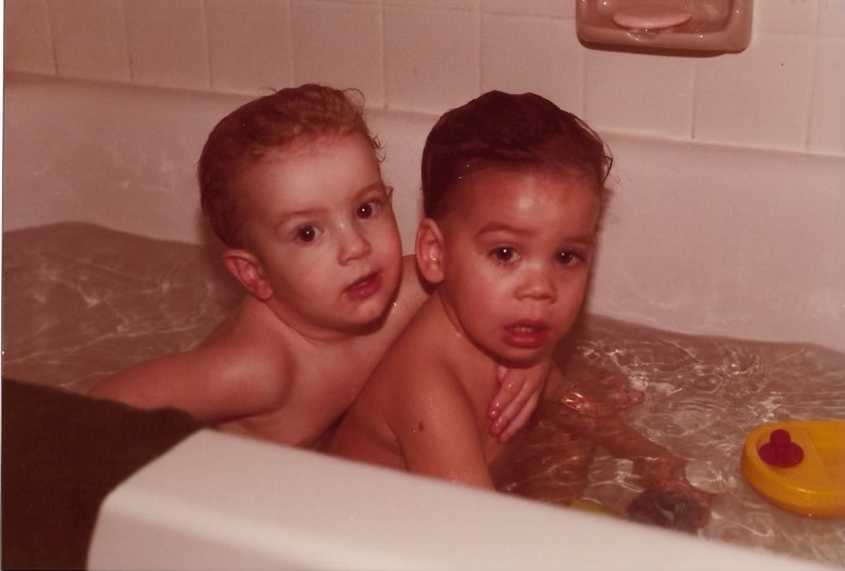 Brian and Brent at bath time, Delaware 1983