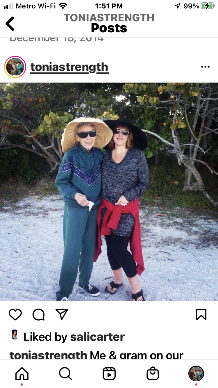 Grandma and Tonia on  Sanibel Island for a walk in our big hats