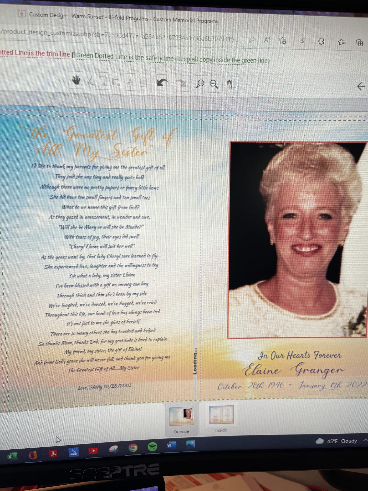 A letter written to Elaine for her birthday by her sister, Shelly
