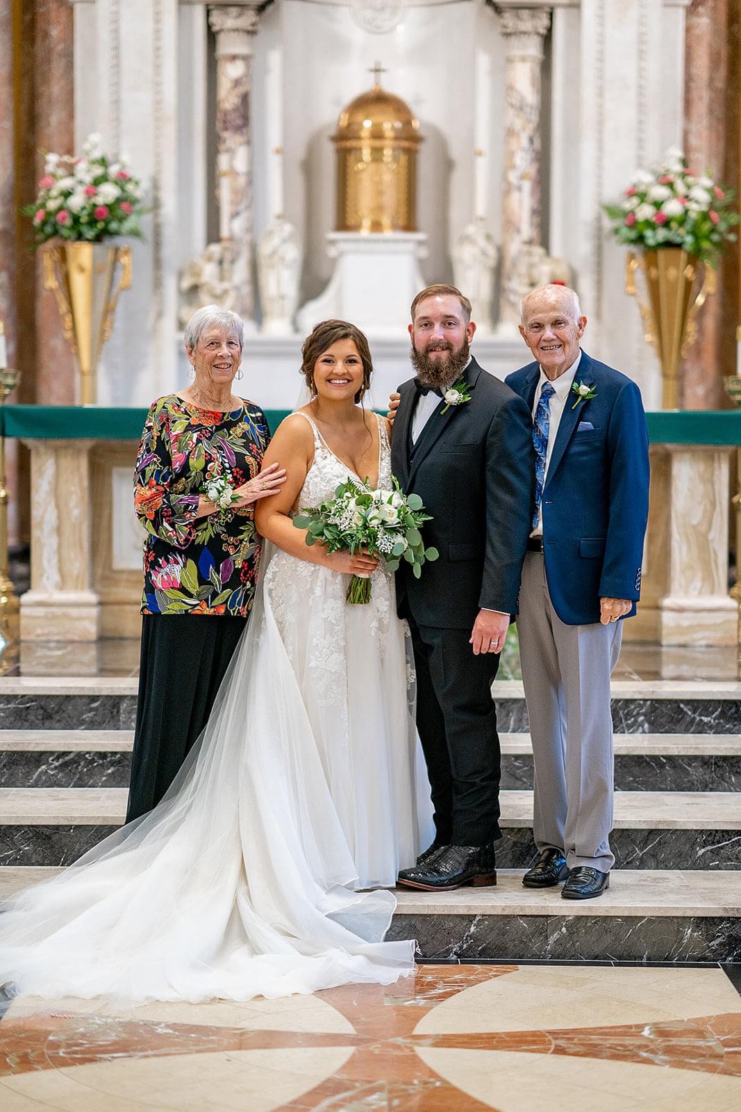 Grandma and Grandpa with the Newly Wed Hathaways. We are so thankful to have had the memories of grandpa at our wedding. It meant the world to us to have him as a reader at our wedding in July 2021.