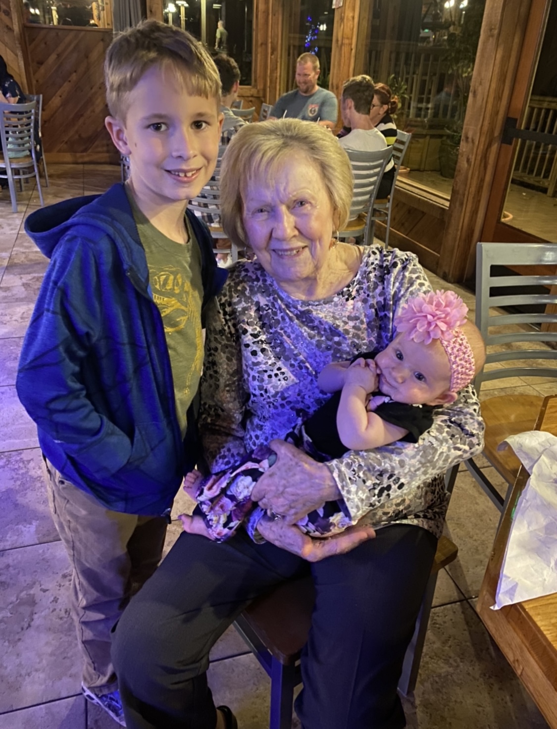 Gran and two of her great grandchildren on her 90th birthday