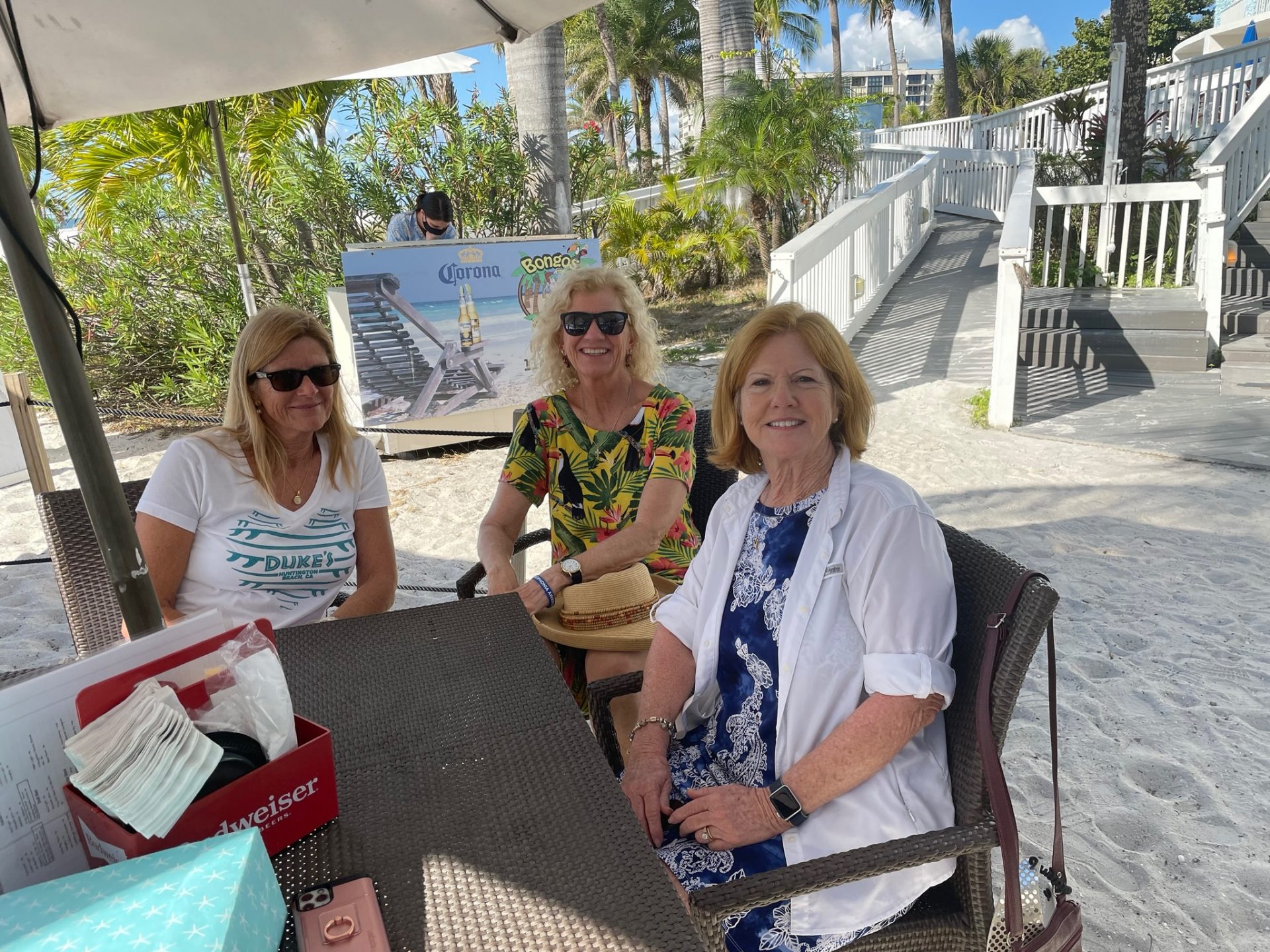 Celebrating Kathy’s 68 th birthday at Mangos in St. Pete’s  each with neighbors Kay and Arla