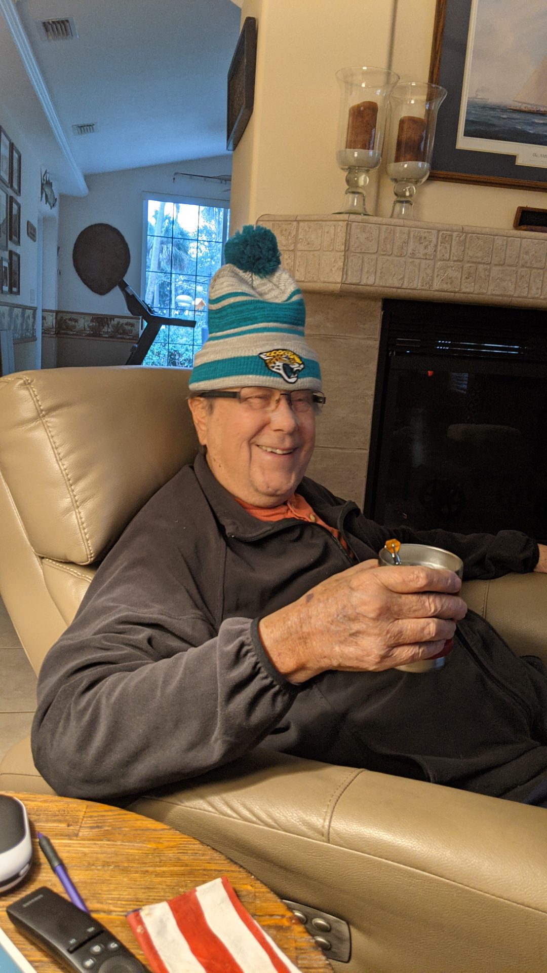 Tommy  shared wisdom as he try to stay warm