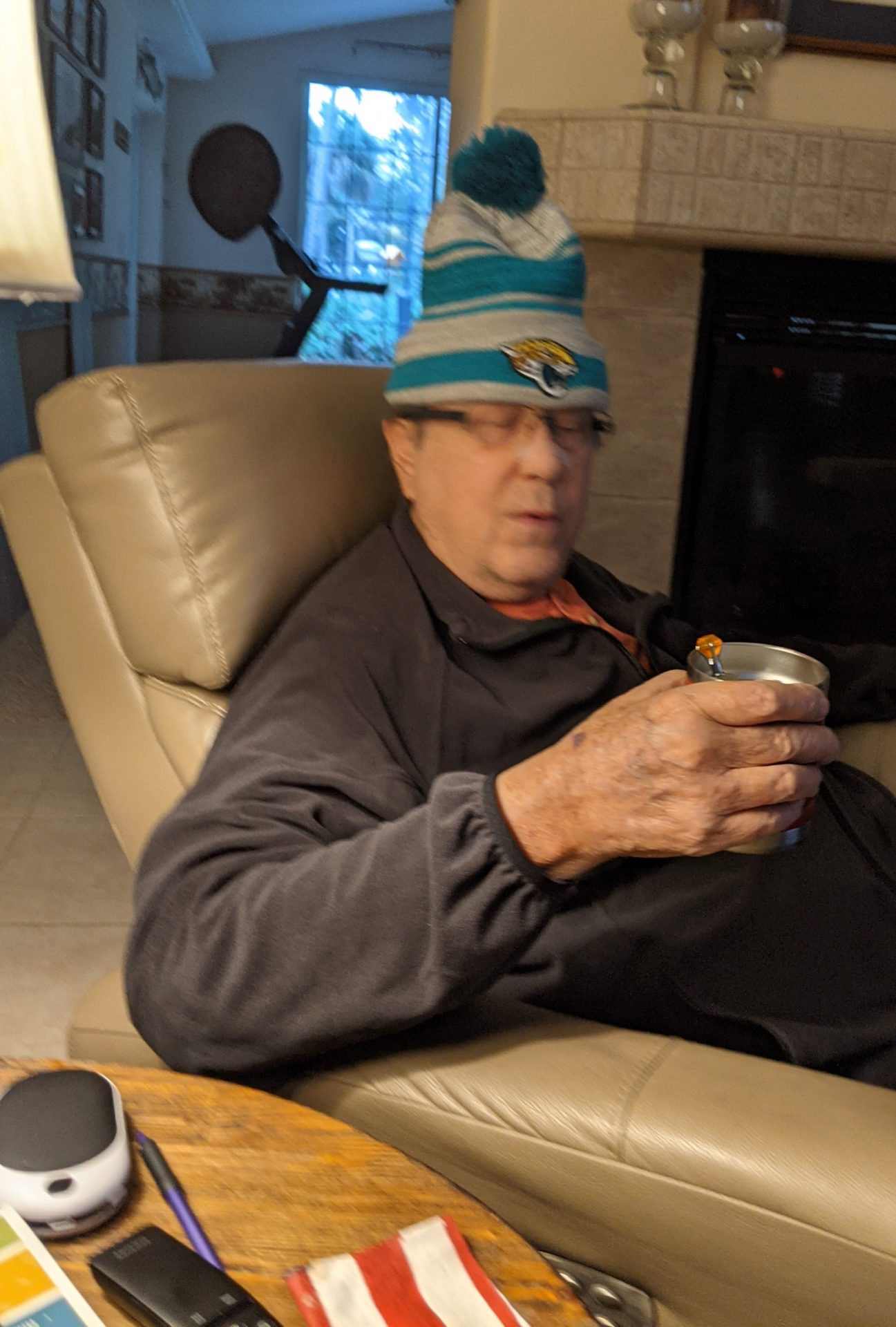 He trying to stay warm when, sharing his wisdom