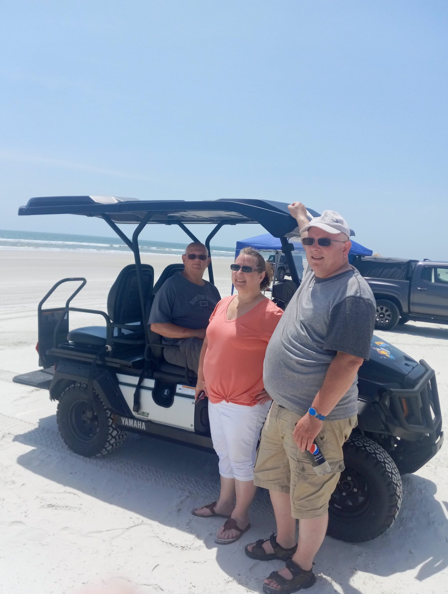 Had fun riding our rented golf cart on New Smyrna Beach with brother Randy and wife Mary.
