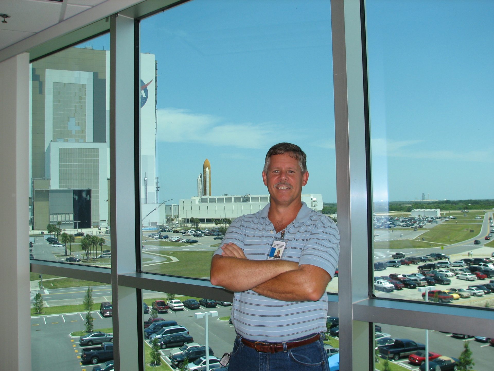 Chris next to his office. Nice view.