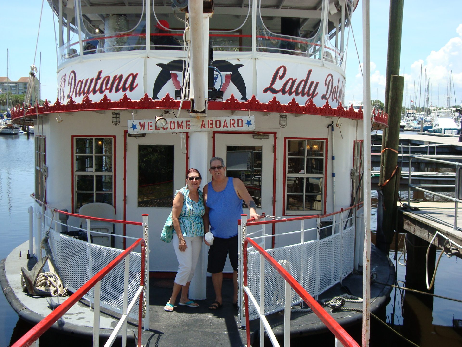 Roger and Mary standing in the front entrance of the Daytona Lady Dolphin ship. Picture was taken back in July 2018.