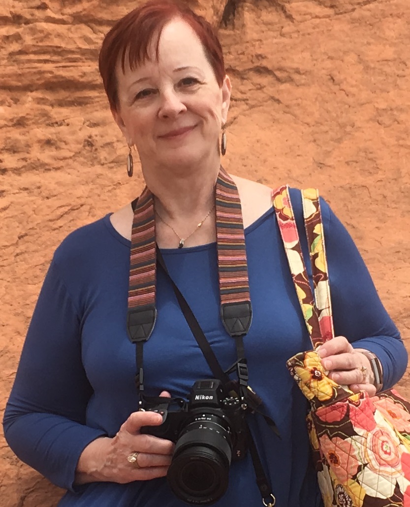 Kathy at the Valley of Fire near Las Vegas, with her ever present camera and big bag of infinite supplies